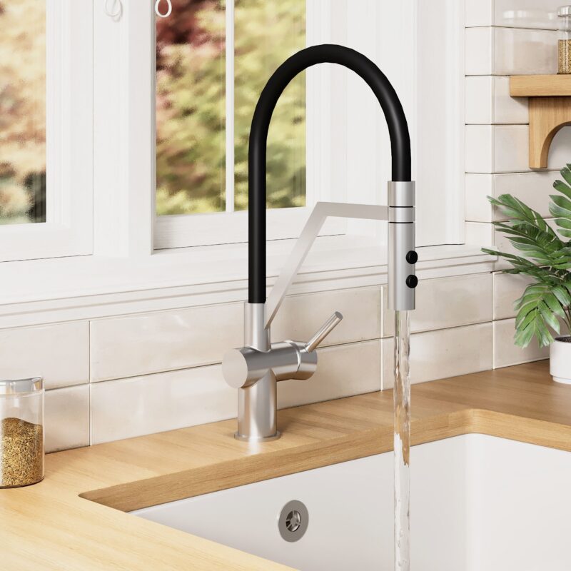 Nuie Ravi Brushed Nickel Single Lever Round Mono Sink Mixer Tap & Rinser