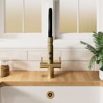 Nuie Ravi Brushed Brass Twin Lever Round Mono Sink Mixer Tap & Rinser