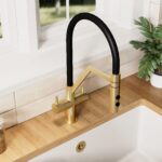 Nuie Ravi Brushed Brass Twin Lever Round Mono Sink Mixer Tap & Rinser