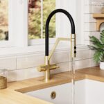 Nuie Ravi Brushed Brass Twin Lever Round Mono Sink Mixer Tap & Rinser