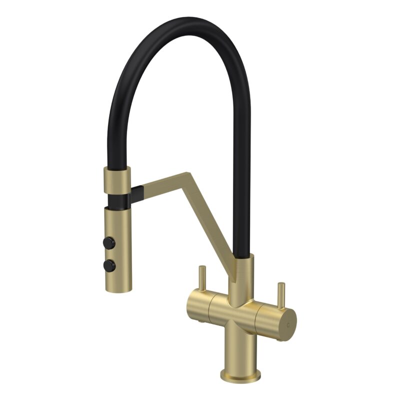 Nuie Ravi Twin Lever Mono Sink Mixer Tap & Magnetic Rinser Brushed Brass