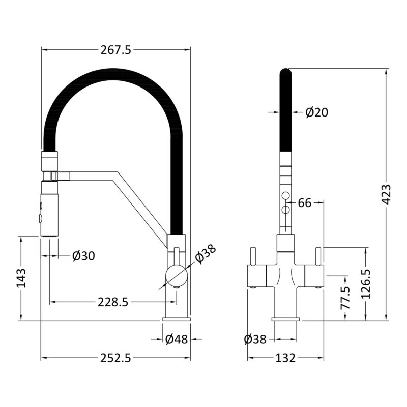 Nuie Ravi Twin Lever Mono Sink Mixer Tap & Magnetic Rinser Brushed Brass