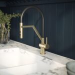 Nuie Ravi Brushed Brass Single Lever Round Mono Sink Mixer Tap & Rinser