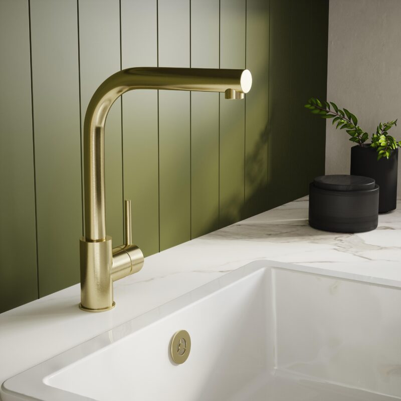 Nuie Rayna Brushed Gold Single Lever Kitchen Tap