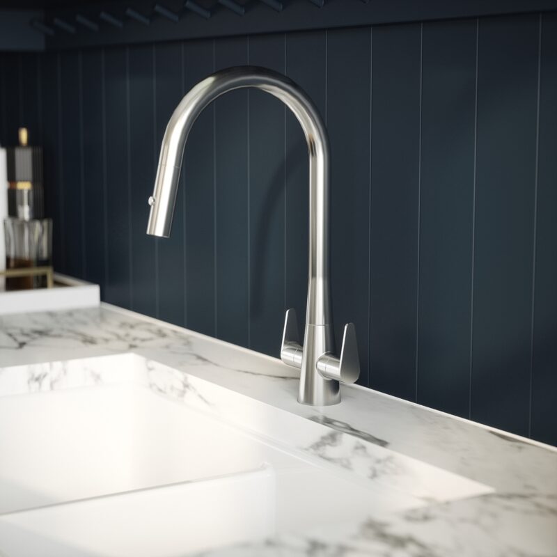 Nuie Samir Chrome Twin Lever Kitchen Mono Sink Mixer