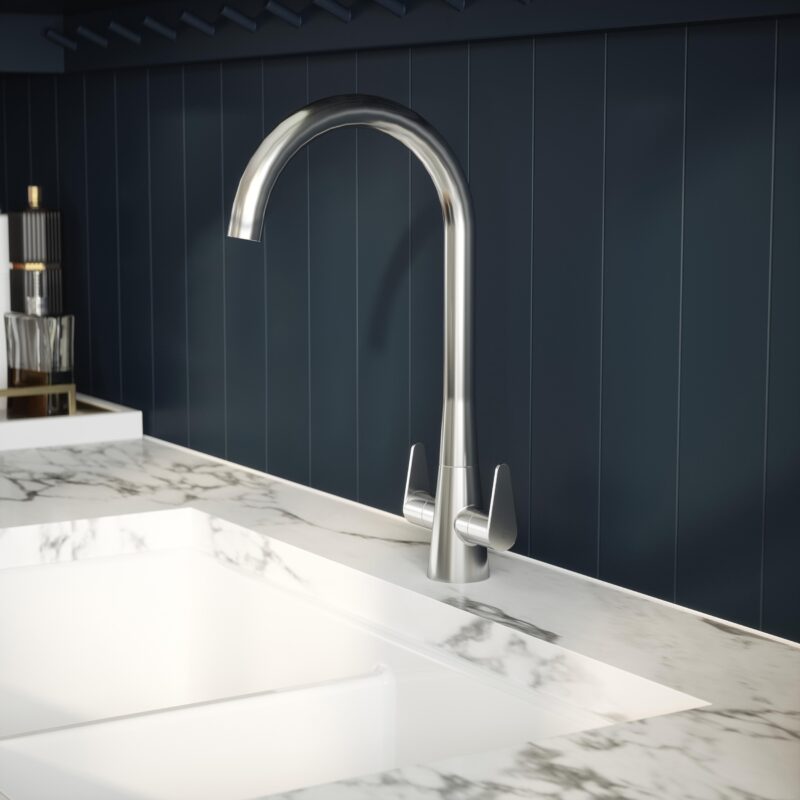 Nuie Samir Chrome Twin Lever Kitchen Mono Sink Mixer
