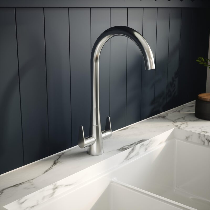 Nuie Samir Chrome Twin Lever Kitchen Mono Sink Mixer