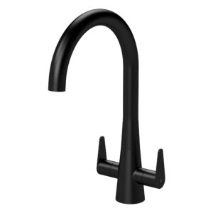 Nuie Samir Matt Black Twin Lever Kitchen Mono Sink Mixer