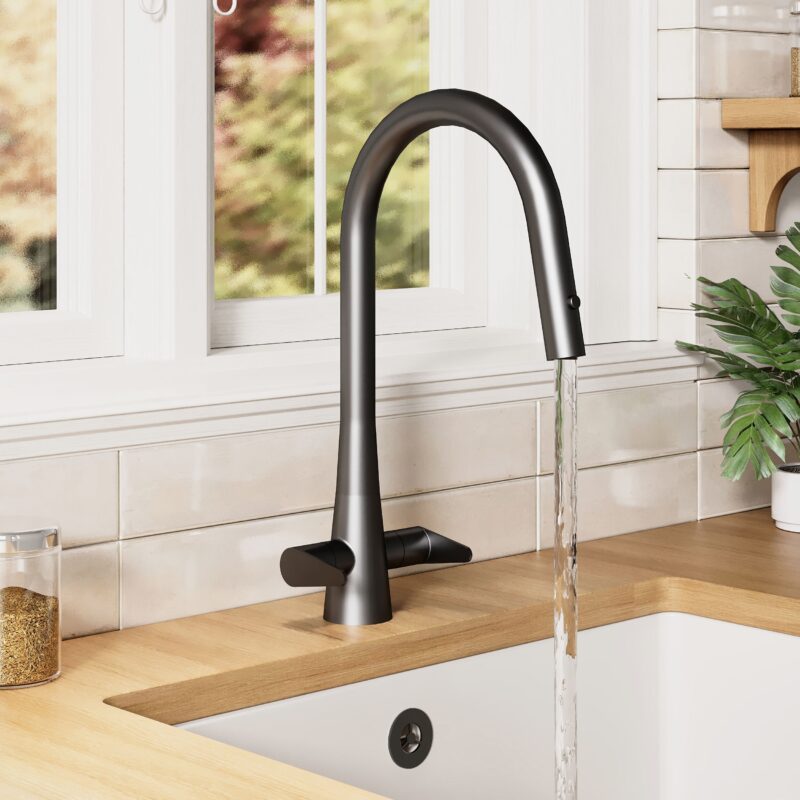 Nuie Samir Matt Black Twin Lever Kitchen Mono Sink Mixer
