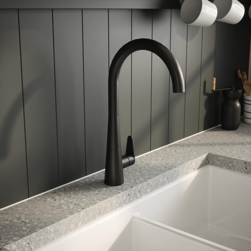 Nuie Samir Matt Black Single Lever Kitchen Mono Sink Mixer
