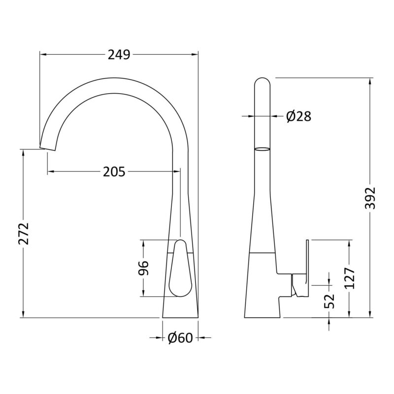 Nuie Samir Matt Black Single Lever Kitchen Mono Sink Mixer
