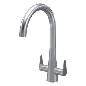 Nuie Samir Brushed Nickel Twin Lever Kitchen Mono Sink Mixer