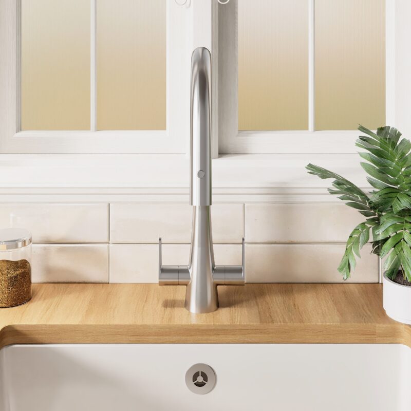 Nuie Samir Brushed Nickel Twin Lever Kitchen Mono Sink Mixer