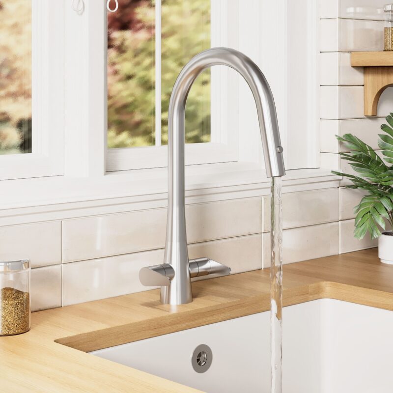 Nuie Samir Brushed Nickel Twin Lever Kitchen Mono Sink Mixer