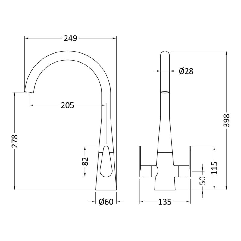 Nuie Samir Brushed Nickel Twin Lever Kitchen Mono Sink Mixer