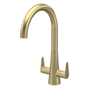 Nuie Samir Brushed Brass Twin Lever Kitchen Mono Sink Mixer