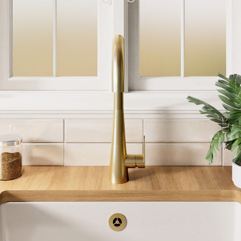 Nuie Samir Brushed Brass Single Lever Kitchen Mono Sink Mixer