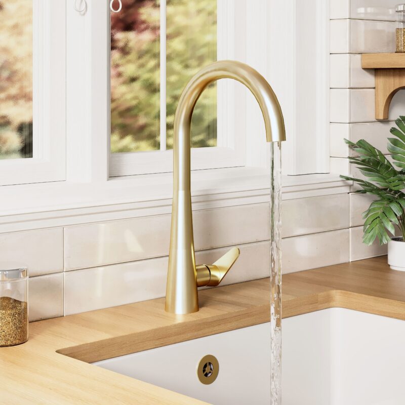 Nuie Samir Brushed Brass Single Lever Kitchen Mono Sink Mixer