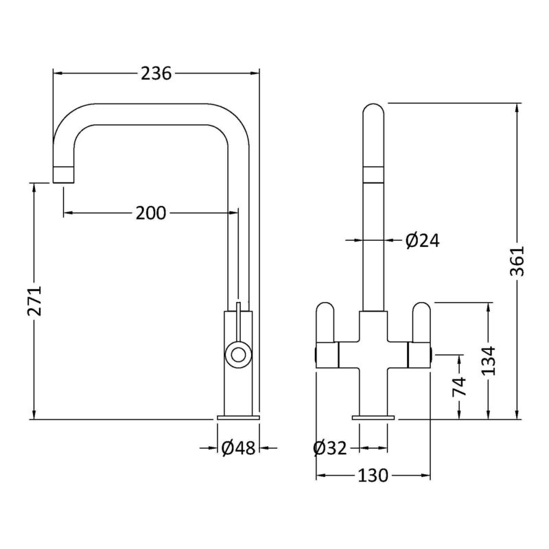 Nuie Kosi Chrome Twin Lever Mono Sink Mixer
