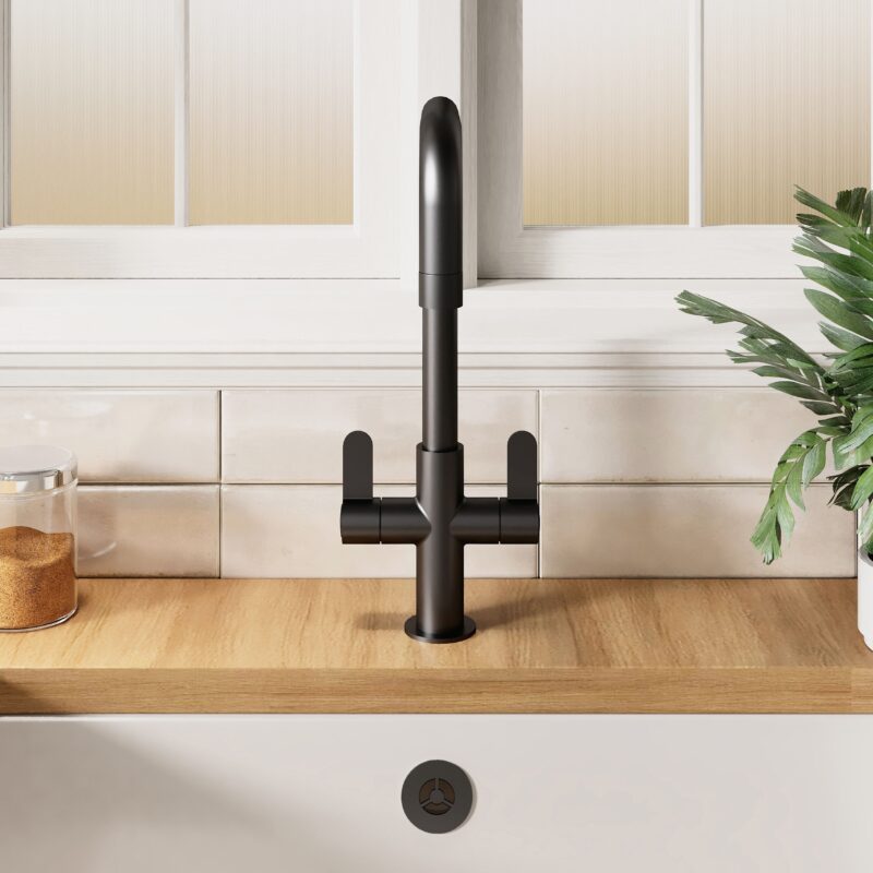 Nuie Kosi Matt Black Twin Lever Mono Sink Mixer