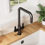 Nuie Kosi Matt Black Twin Lever Mono Sink Mixer