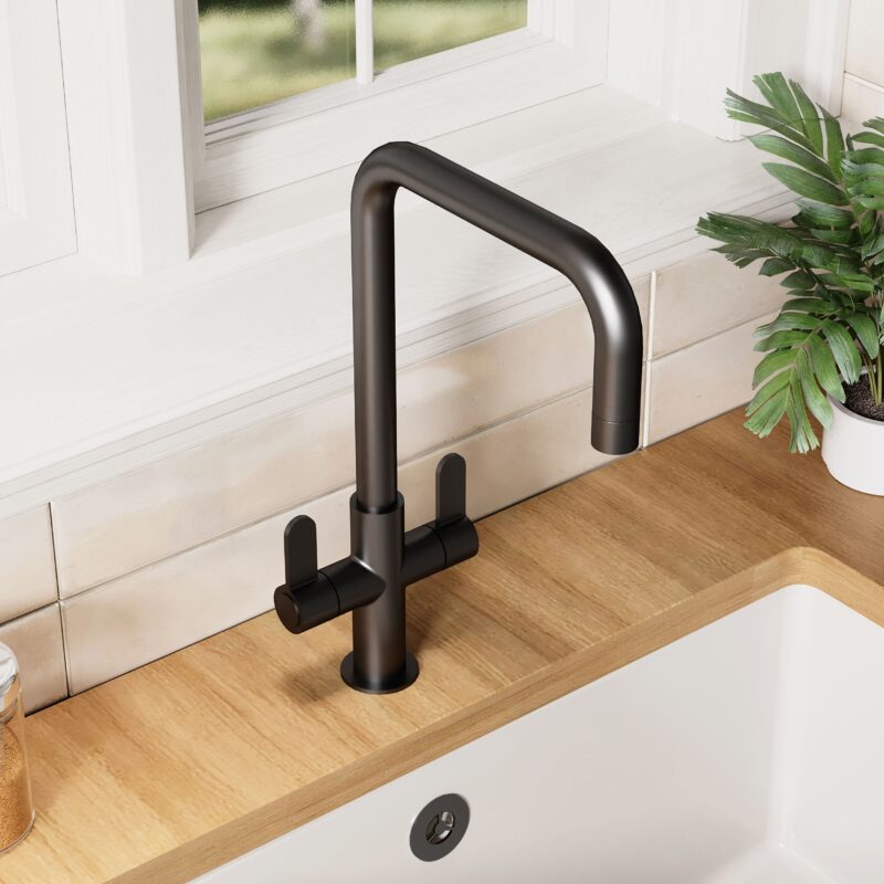 Nuie Kosi Matt Black Twin Lever Mono Sink Mixer