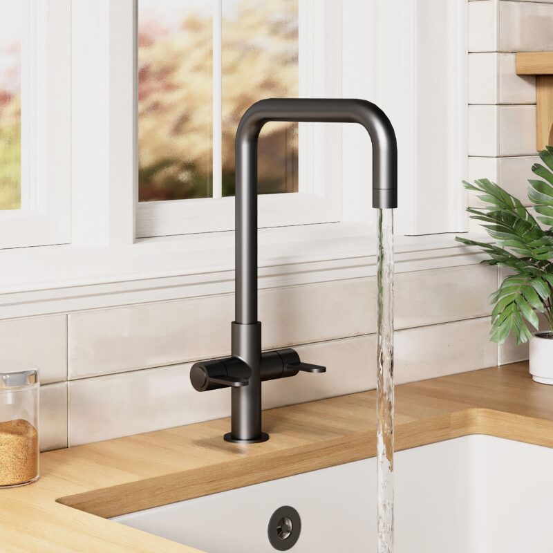 Nuie Kosi Matt Black Twin Lever Mono Sink Mixer