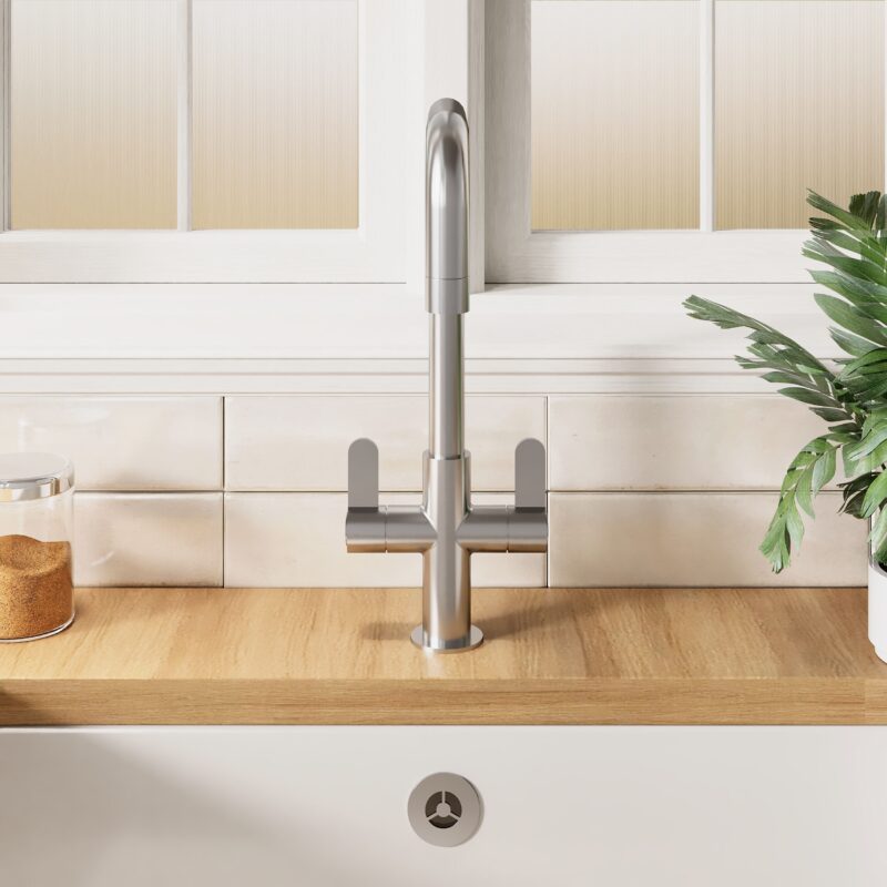 Nuie Kosi Brushed Nickel Twin Lever Mono Sink Mixer