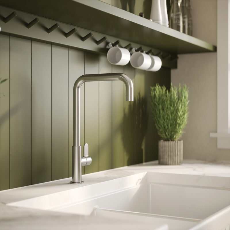 Nuie Kosi Brushed Nickel Single Lever Kitchen Mono Sink Mixer