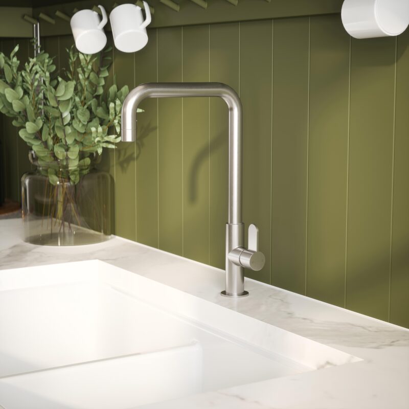 Nuie Kosi Brushed Nickel Single Lever Kitchen Mono Sink Mixer