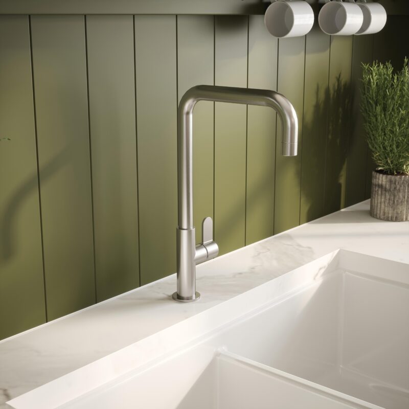 Nuie Kosi Brushed Nickel Single Lever Kitchen Mono Sink Mixer