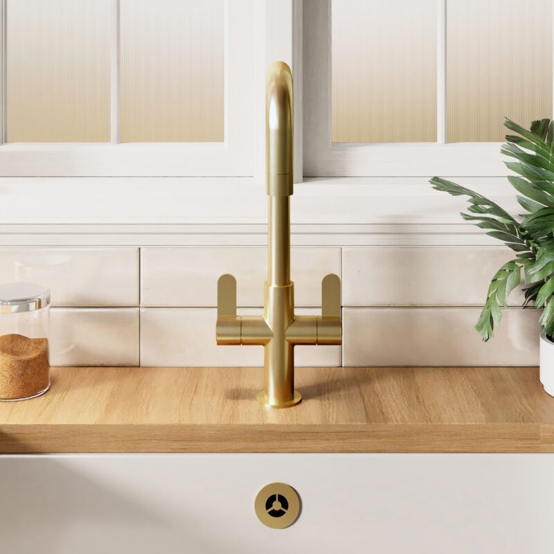 Nuie Kosi Brushed Brass Twin Control Mono Sink Mixer