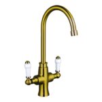 Nuie Sarani Brushed Gold Two Handle Sink Mixer Tap