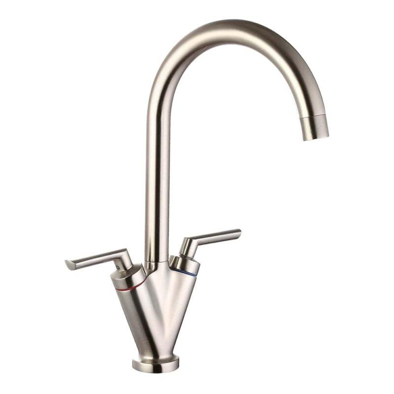 Nuie Sarani Brushed Nickel Two Handle Sink Mixer Tap