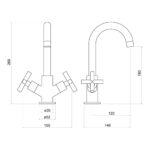 Nuie Yareth Chrome Cross Handle Sink Mixer Tap