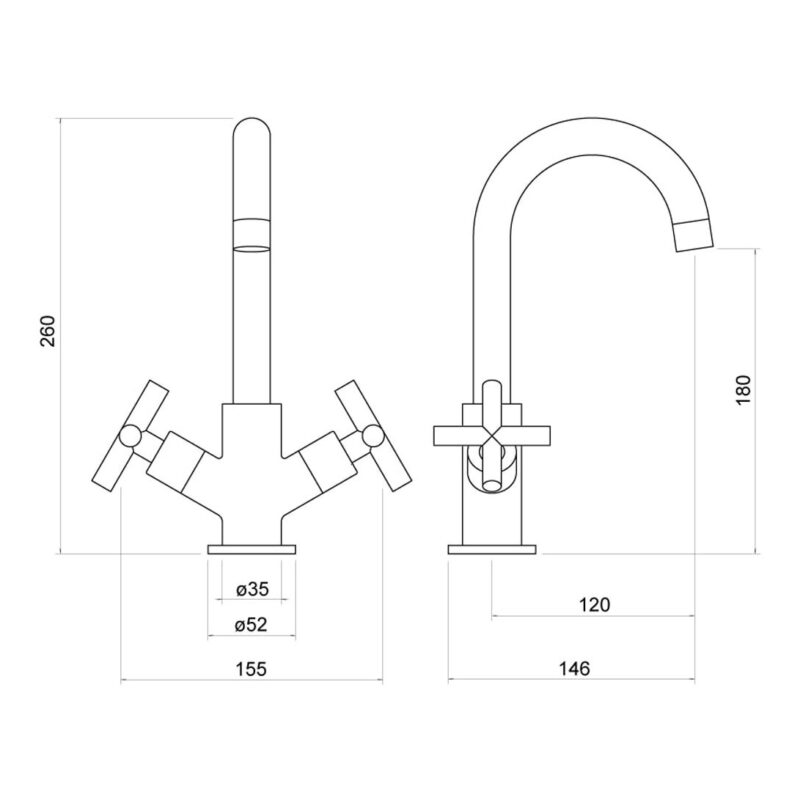 Nuie Yareth Chrome Cross Handle Sink Mixer Tap