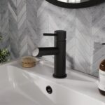 Nuie Navala Matt Black Mono Basin Mixer with Push Button Waste