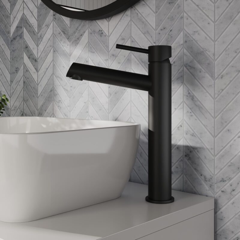 Nuie Navala Matt Black High Rise Mono Basin Mixer