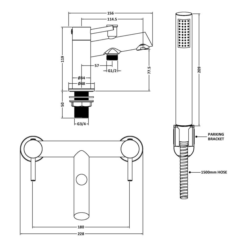 Nuie Navala Brushed Brass Bath Shower Mixer