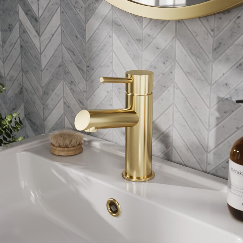Nuie Navala Brushed Brass Mono Basin Mixer with Push Button Waste