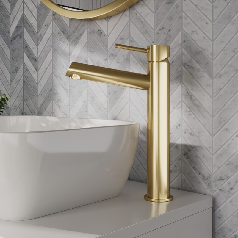 Nuie Navala Brushed Brass High Rise Mono Basin Mixer