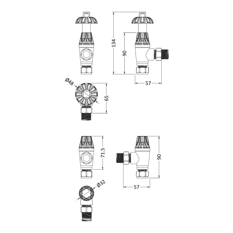 Nuie Traditional Antique Brass Thermostatic Radiator Valve Pack