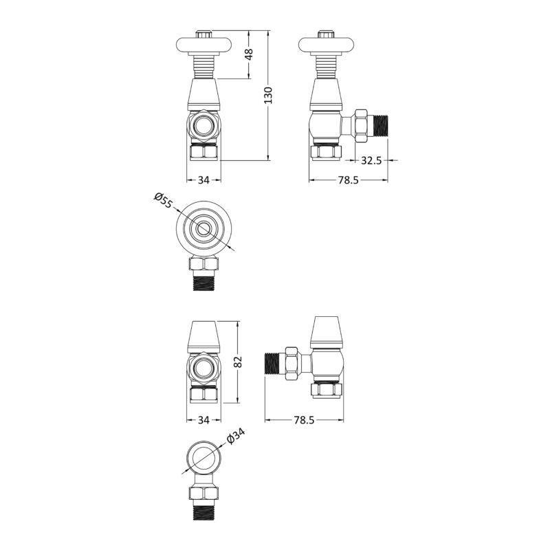 Nuie Camden Chrome Angled Thermostatic Radiator Valve