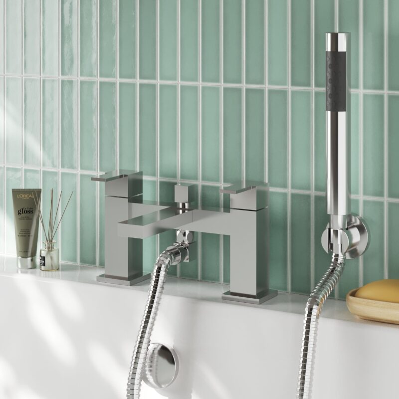 Nuie Sanford Chrome Deck Mounted Bath Shower Mixer with Kit