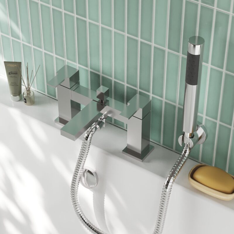 Nuie Sanford Chrome Deck Mounted Bath Shower Mixer with Kit
