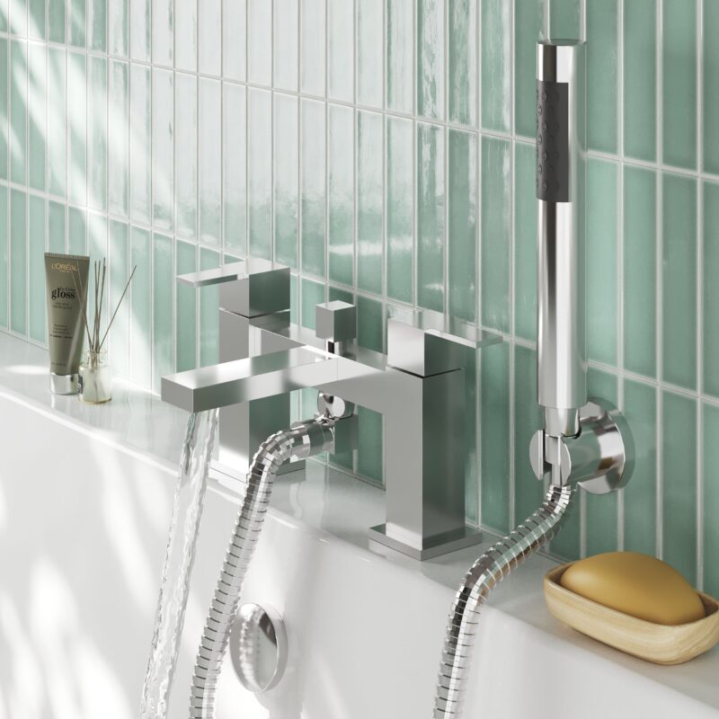 Nuie Sanford Chrome Deck Mounted Bath Shower Mixer with Kit