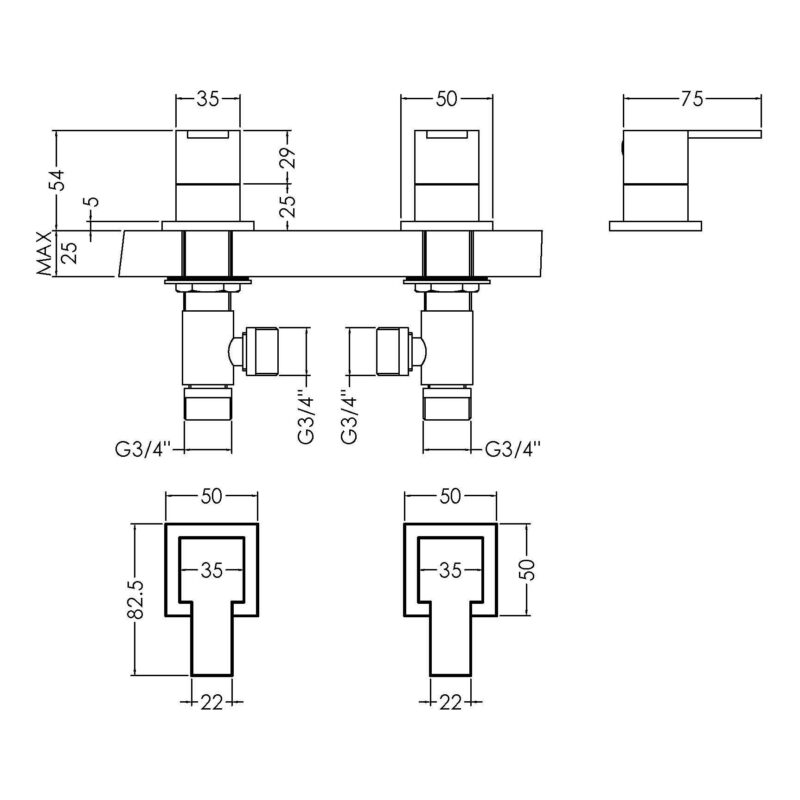 Nuie Sanford Chrome 3/4" Side Valves