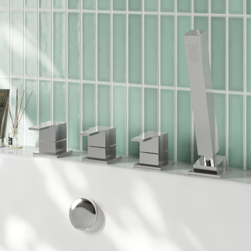 Nuie Sanford Chrome 4 Hole Deck Mounted Bath Shower No Spout