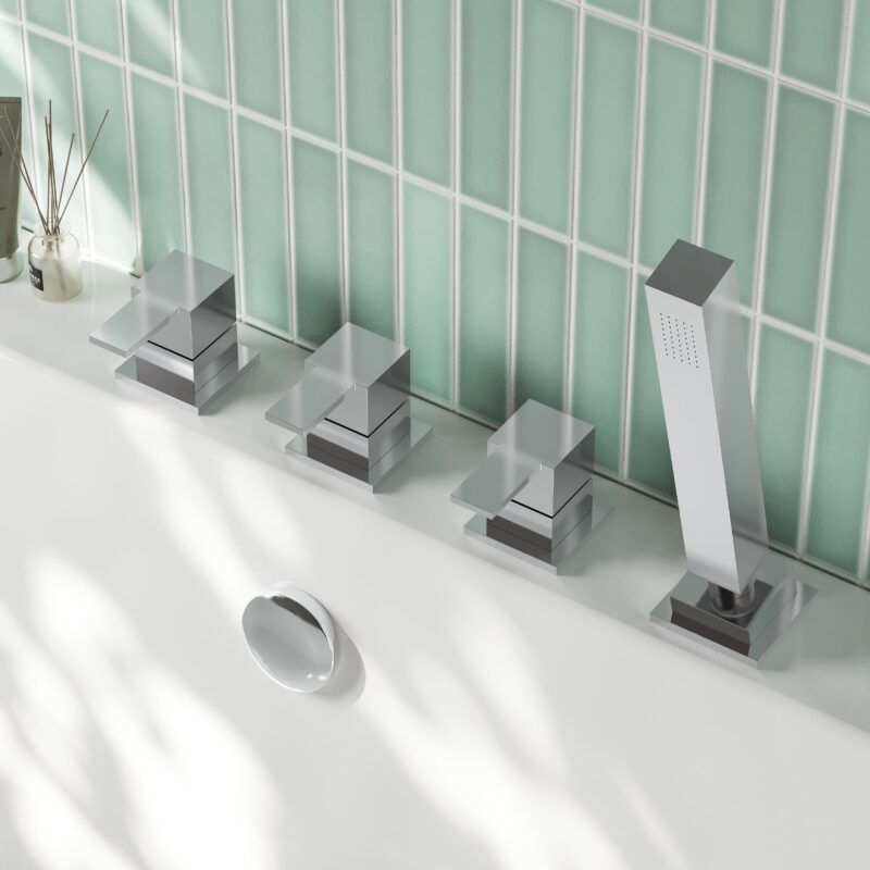Nuie Sanford Chrome 4 Hole Deck Mounted Bath Shower No Spout