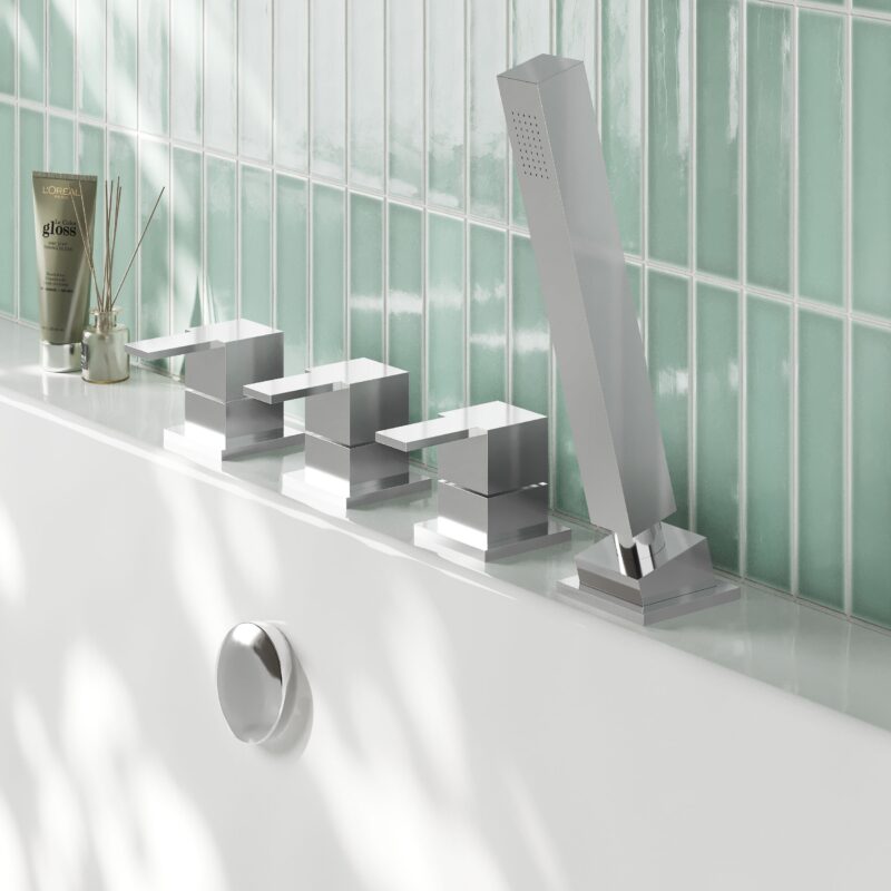 Nuie Sanford Chrome 4 Hole Deck Mounted Bath Shower No Spout